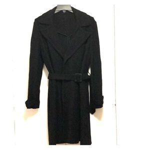 The White Co. Black Boiled Wool Coat w/ Belt US8